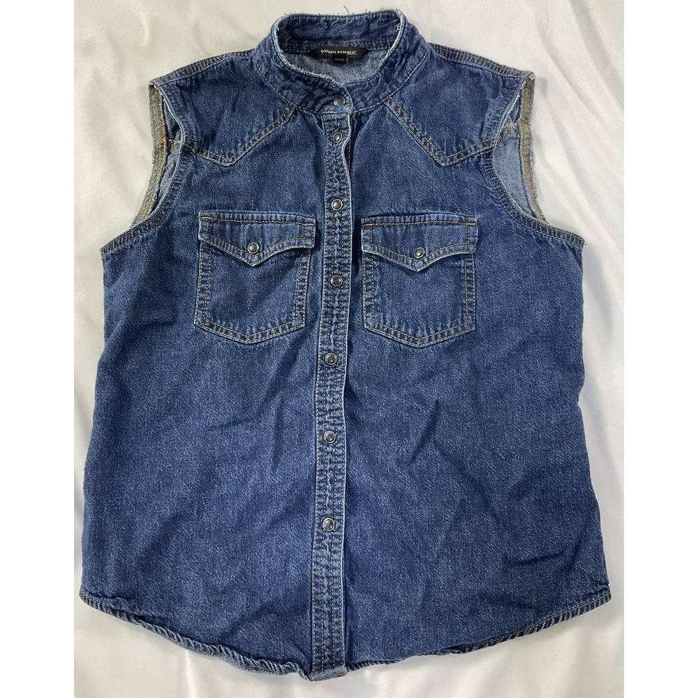 Banana Republic Sleevless Button Snap Western Denim Shirt Size XS Women's 168